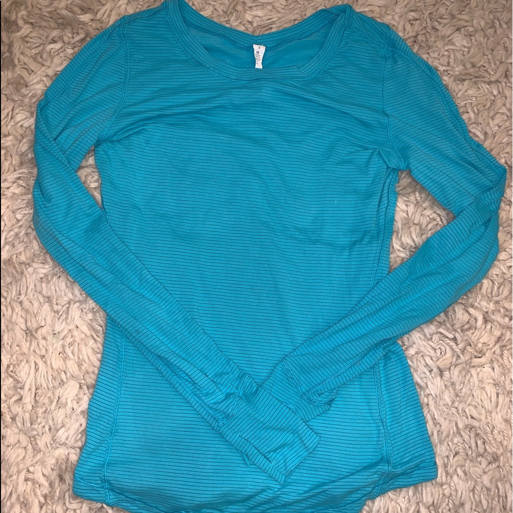 Blue and Grey Striped Long Sleeve Lululemon Shirt